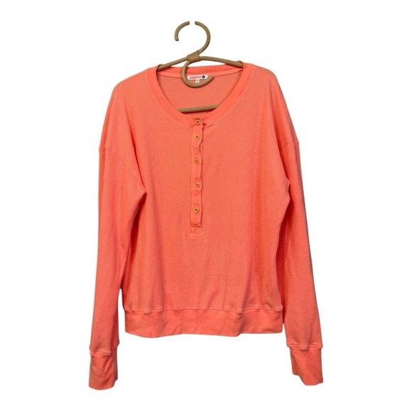 Sundry Thermal Henley in Neon Coral Long Sleeve Relaxed Size 2 Medium Made in US - Picture 2 of 11